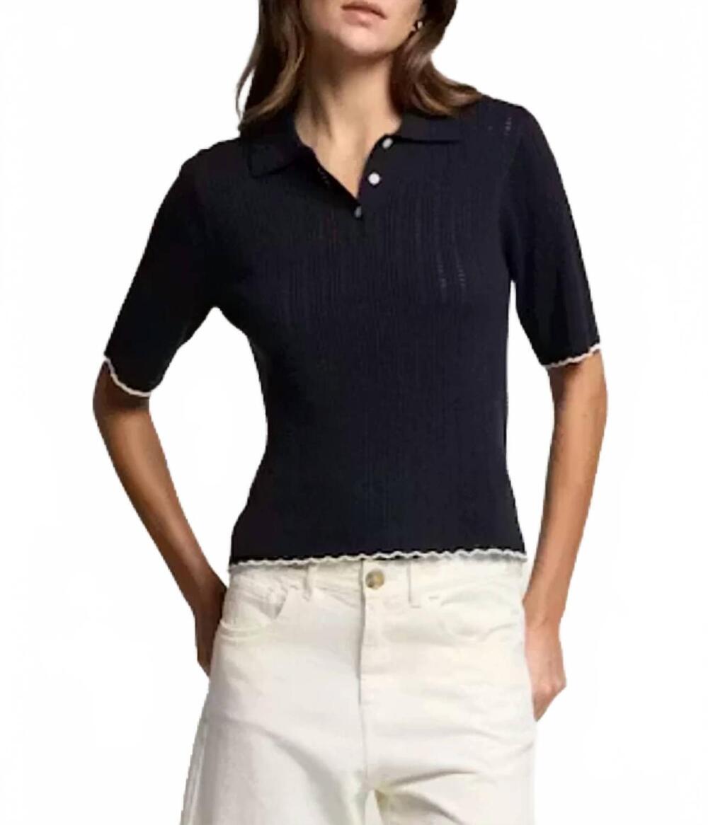 NEW VELVET BY GRAHAM & SPENCER danae polo shirt in navy